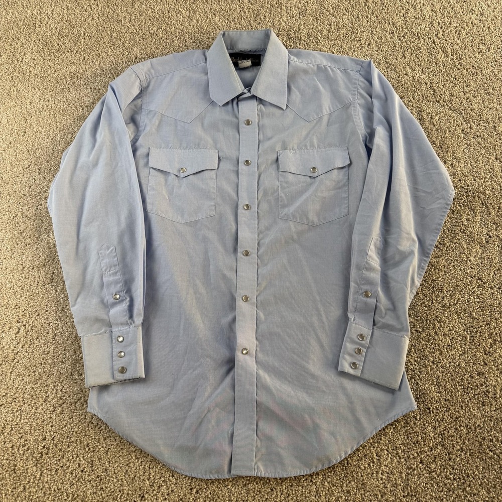 Ruddock Bros Shirt Mens Med Tall Blue Solid Long Sleeve Western Snap Button Up
